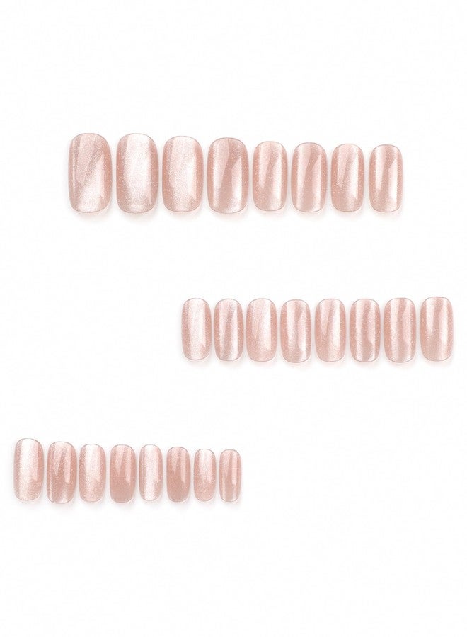 TOGZOM Short Press on Pink Acrylic Glossy Squoval Fake Nails With Designs - Nude False Glitter Glue-On Finish Stick-On Nails for Women Girls - Nail Decoration 24Pcs - Image 3